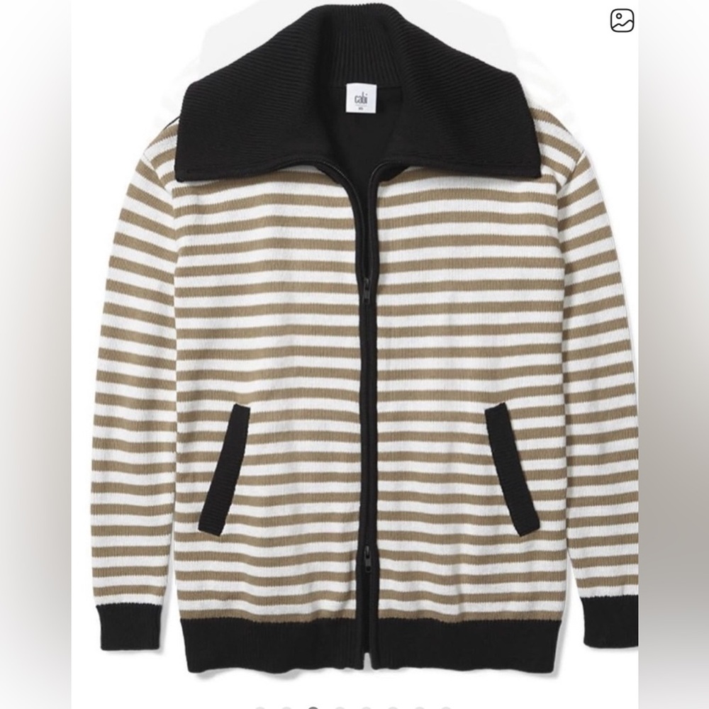 CAbi Mascot Black and Tan Striped Cardigan. Medium. NWOT.